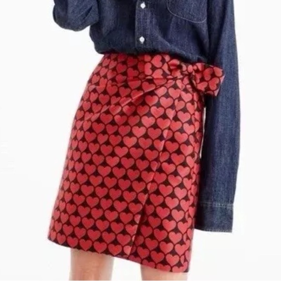J. Crew Limited Edition Red Heart Print Mini Pencil Skirt Bow Detail Size 0 XS - Picture 1 of 7